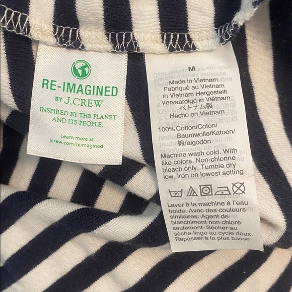 J. Crew Dark Navy Blue & White Striped Perfect Fit Short Sleeve Tee Medium - Picture 3 of 4